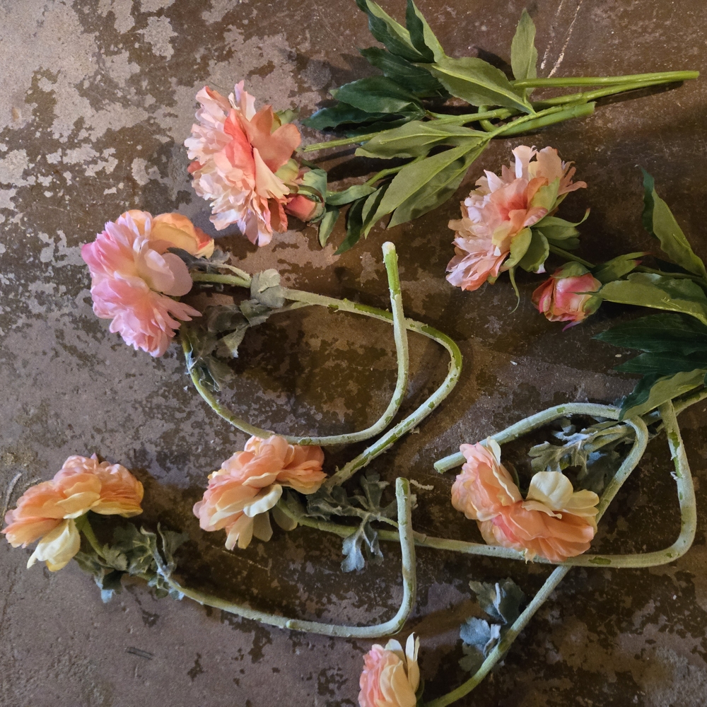 Artificial Floral Garland with Pink and Green Flowers